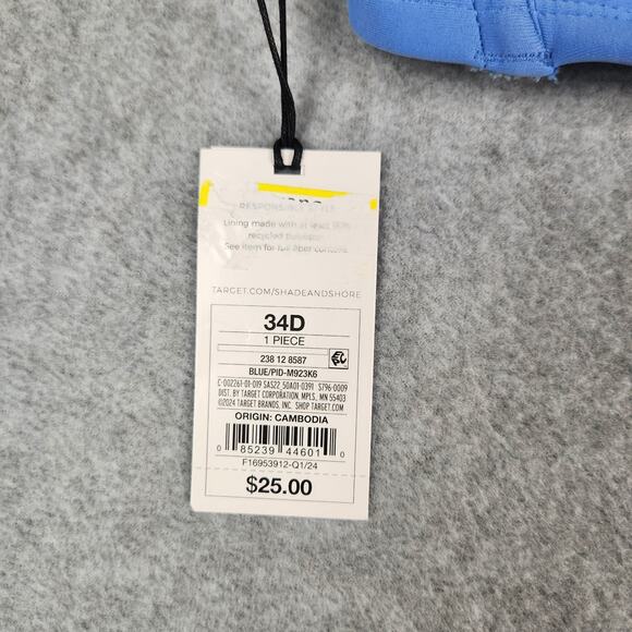 NWT Shade & Shore Bikini Top Size 34D Removable Pads One Shoulder Blue Adj Strap - Picture 11 of 13